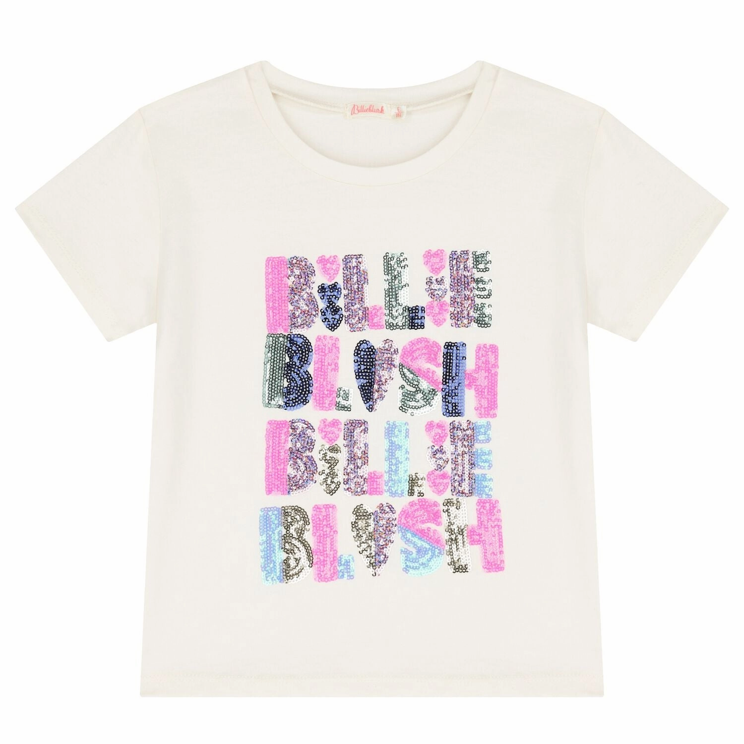 Outdoor kids' clothing Billieblush Girls Ivory Sequin Logo T-Shirt - 10Y