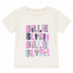Outdoor kids' clothing Billieblush Girls Ivory Sequin Logo T-Shirt - 10Y