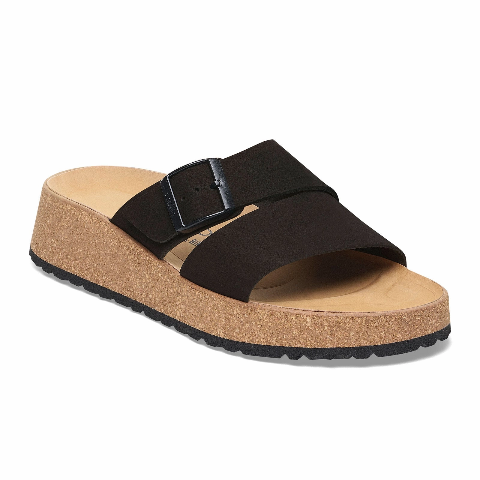 Soft Slide Birkenstock Almina Narrow Slide Sandal (Women) - Black Nubuck