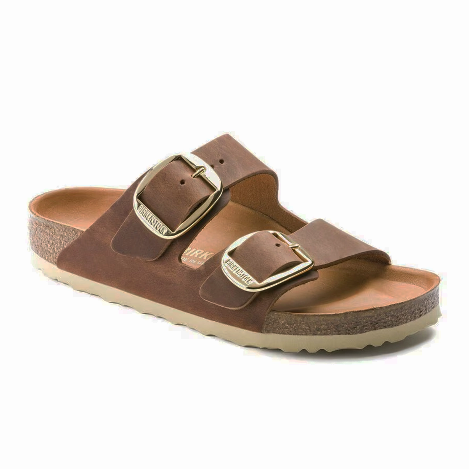 Birkenstock Arizona Big Buckle Slide Sandal (Women) - Cognac Oiled Leather Reflective details Walking