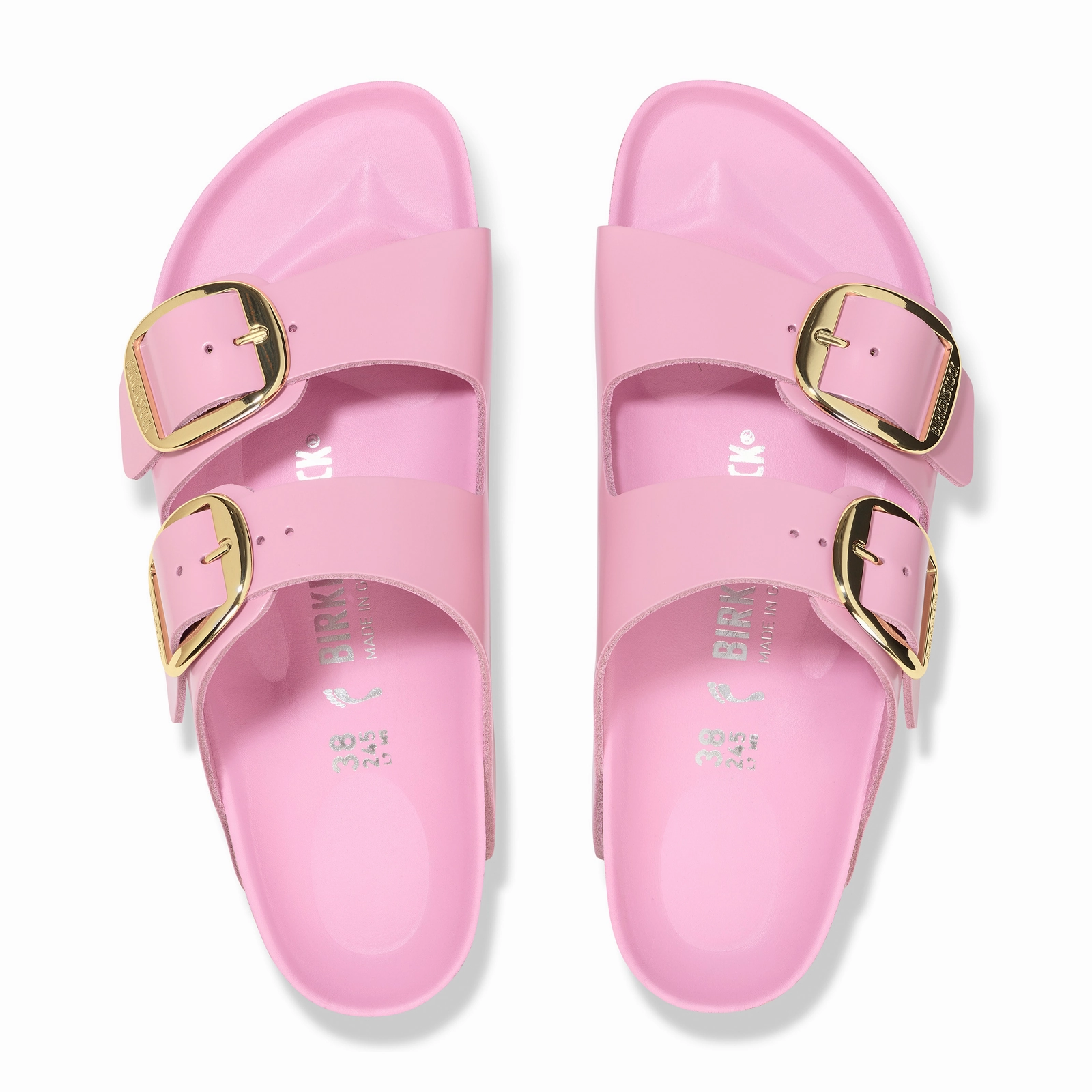 Birkenstock Arizona Big Buckle Slide Sandal (Women) - High Shine Fondant Pink Leather Non Toxic Materials Comfy Footstep