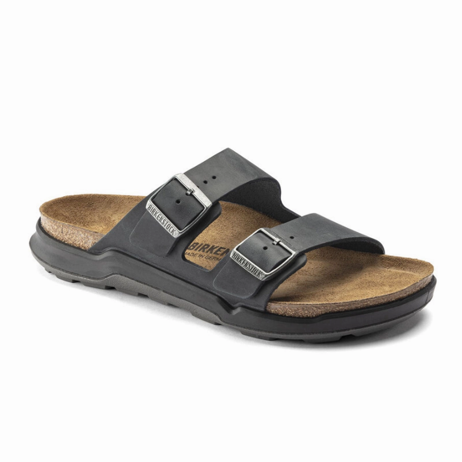 Safe Step Birkenstock Arizona Crosstown Slide Sandal (Men) - Black Oiled Leather