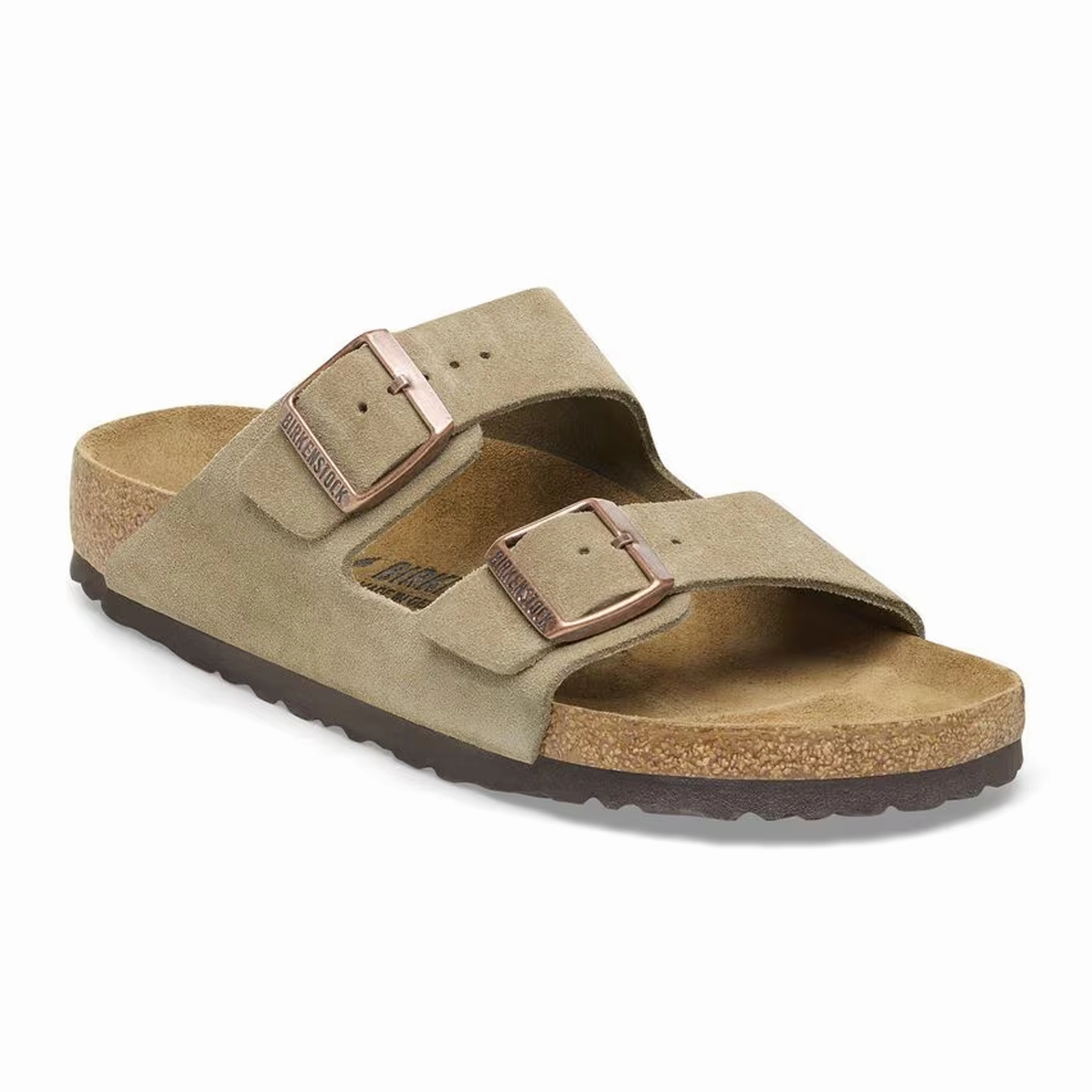 Eco friendly materials Birkenstock Arizona Narrow Slide Sandal (Unisex) - Taupe Suede