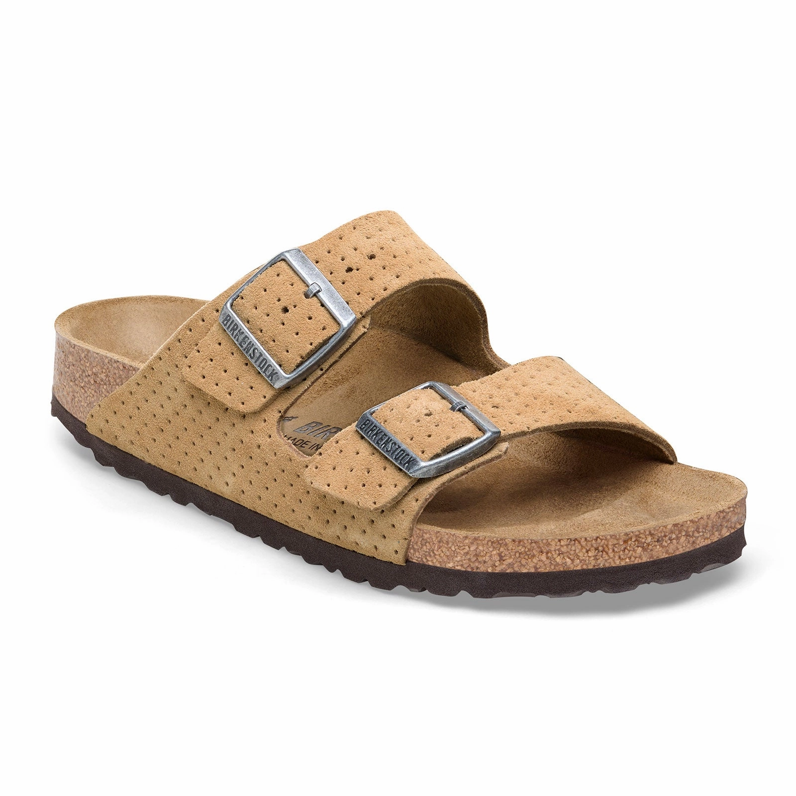 Light Responsive Sandal Style Birkenstock Arizona Narrow Slide Sandal (Women) - Dotted New Beige Suede