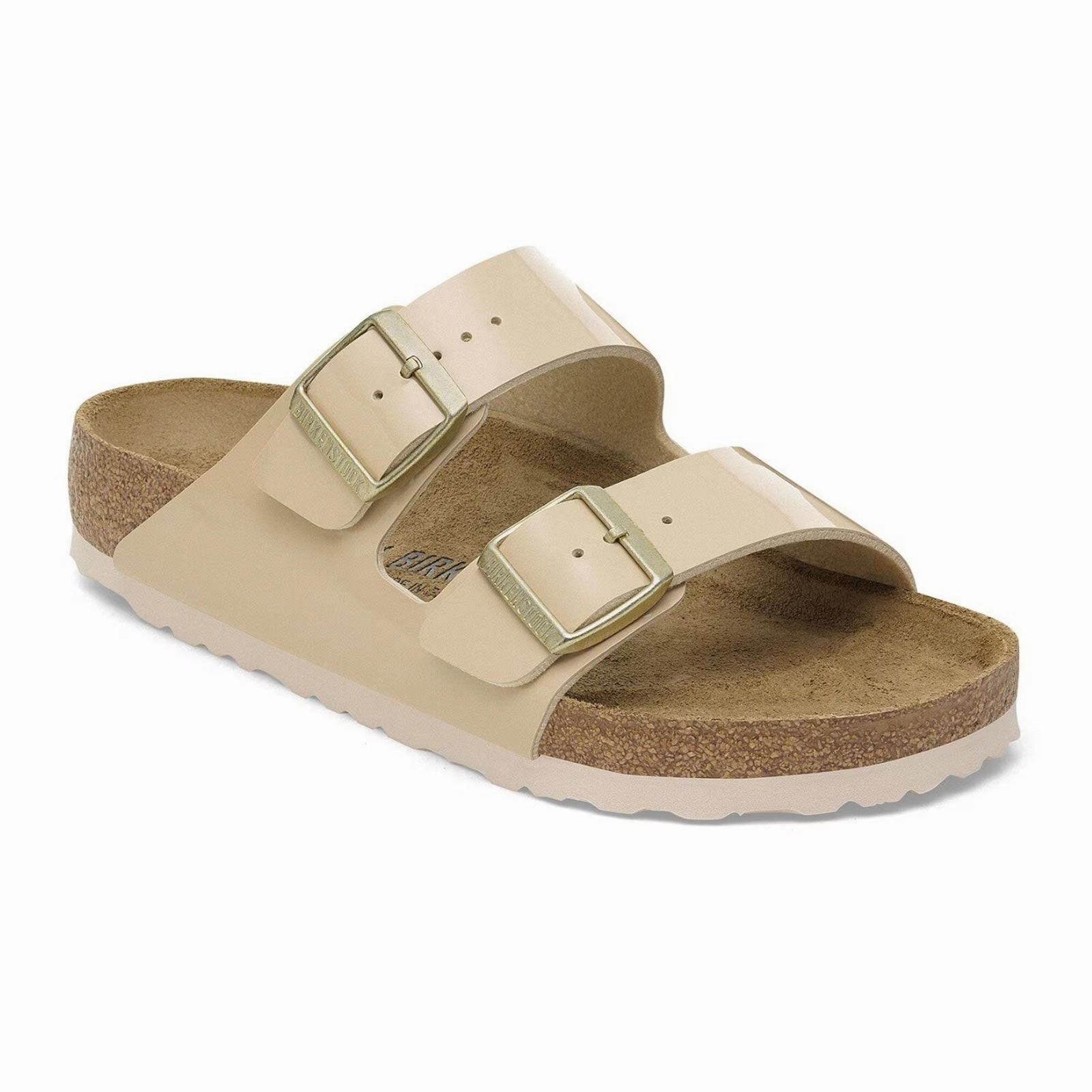 Anti   Bacterial Slip Off Birkenstock Arizona Narrow Slide Sandal (Women) - Patent Sand Birko-Flor