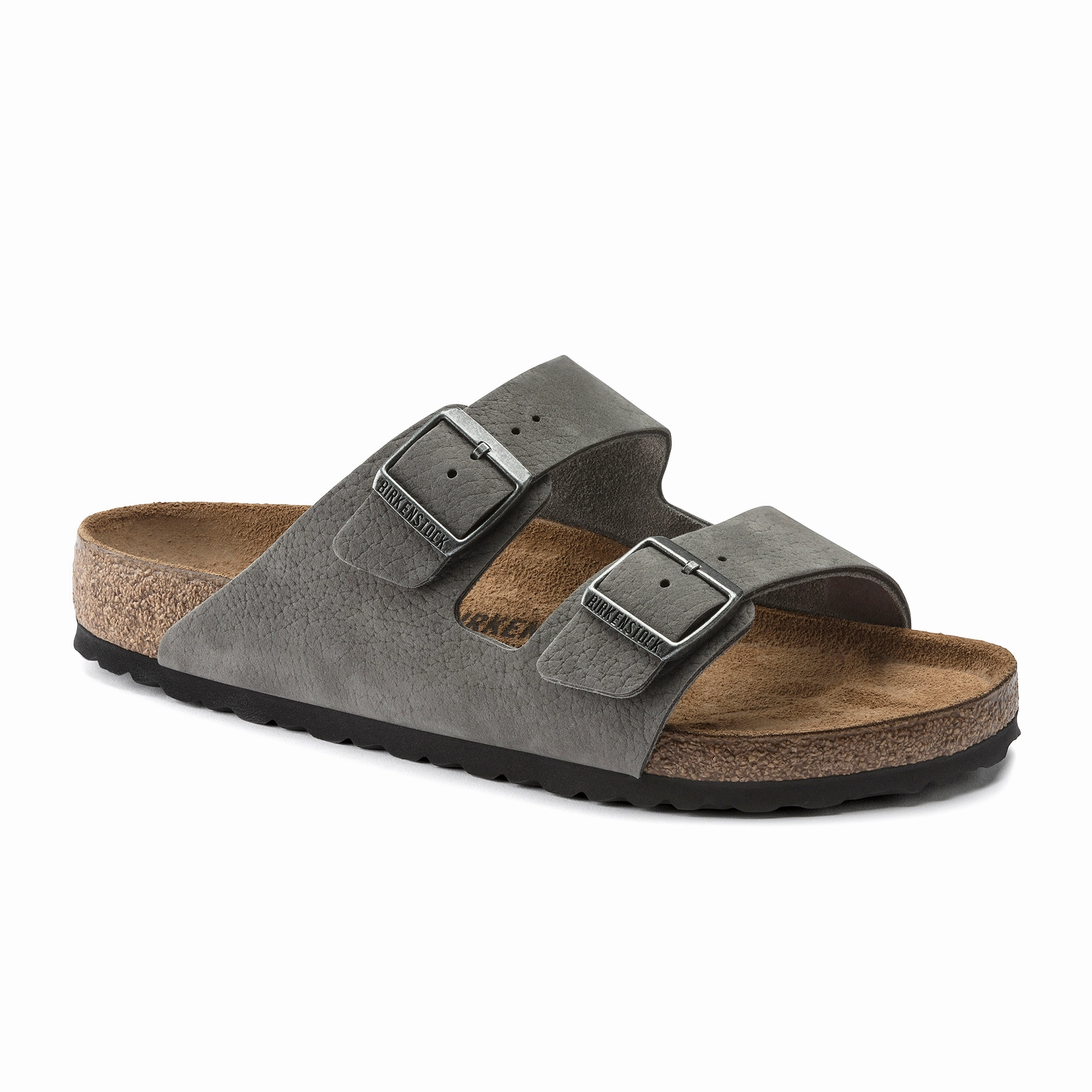 Birkenstock Arizona Slide Sandal (Men) - Desert Buck Whale Gray Nubuck Workday Comfort Guard Walk
