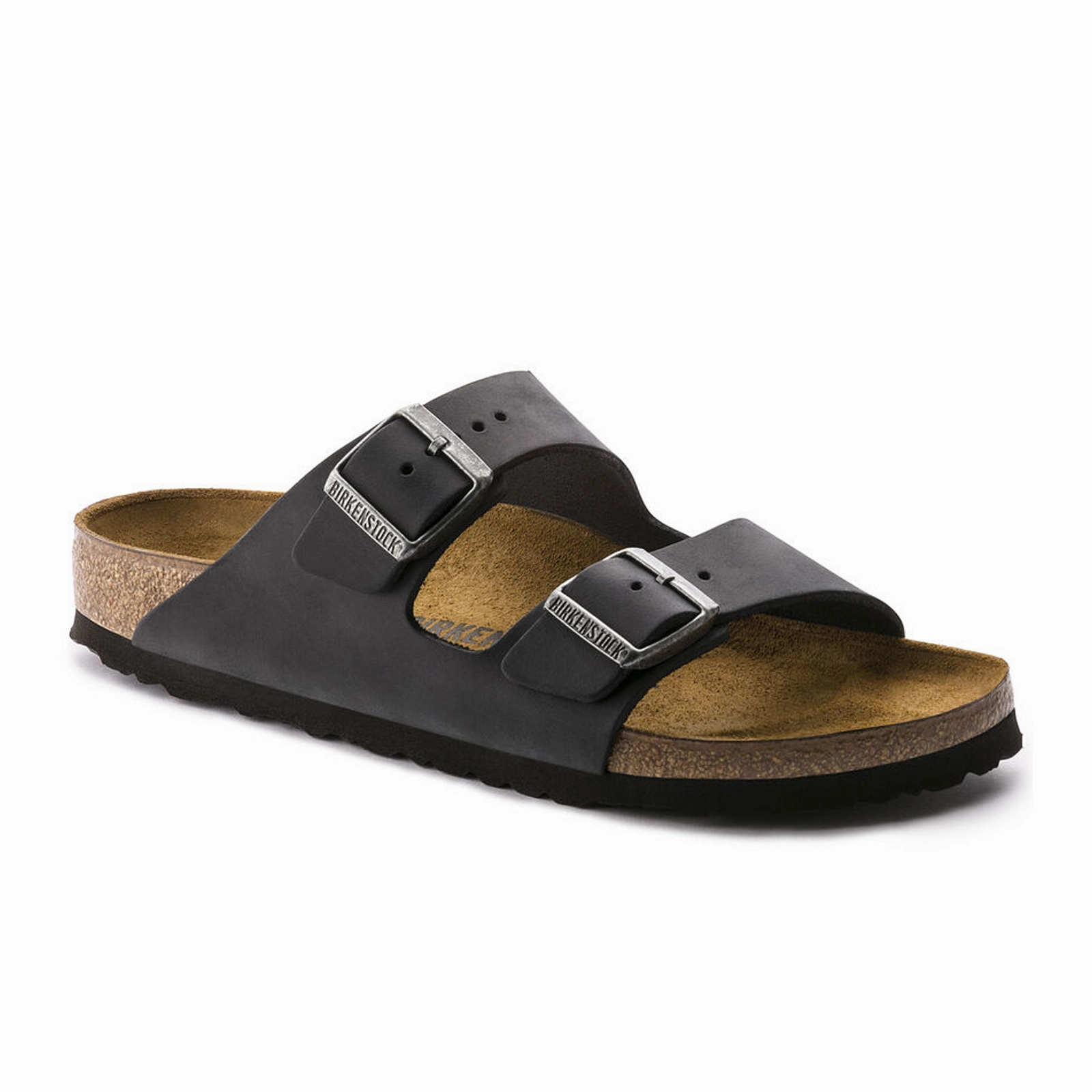 Birkenstock Arizona Slide Sandal (Unisex) - Black Oiled Leather Heat resistant Quick Walk Fit