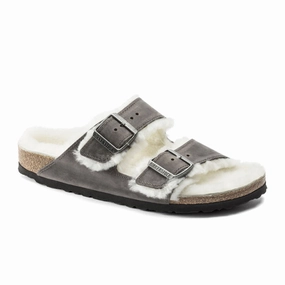 Birkenstock Arizona Slide Sandal (Women) - Iron Nubuck/Natural Shearling High Heel Versatile Comfort