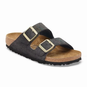 Lace Up Design Birkenstock Arizona Slide Sandal (Women) - Shimmering Black Suede