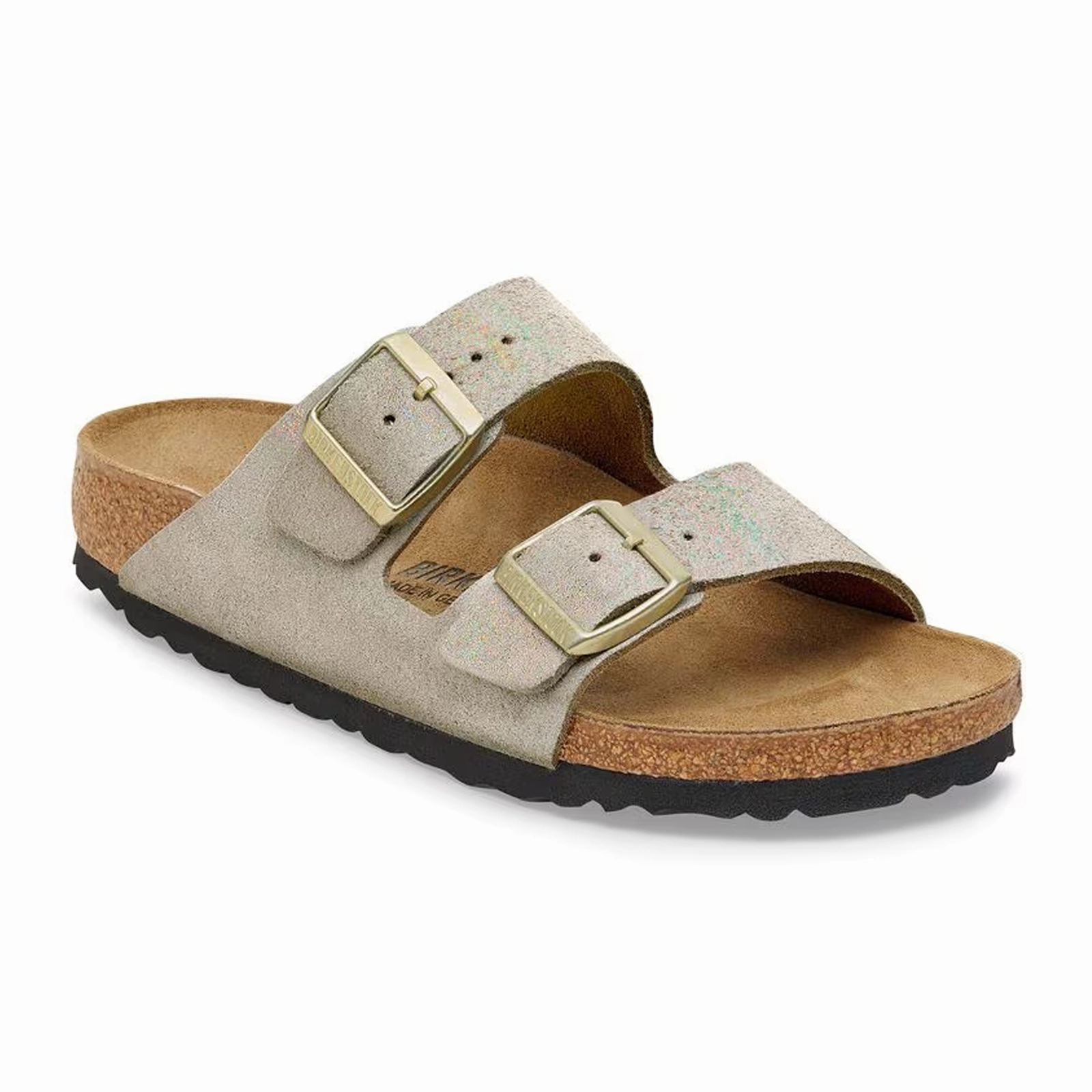 Birkenstock Arizona Slide Sandal (Women) - Shimmering Taupe Suede Cushioned Midsole Fashionable Look