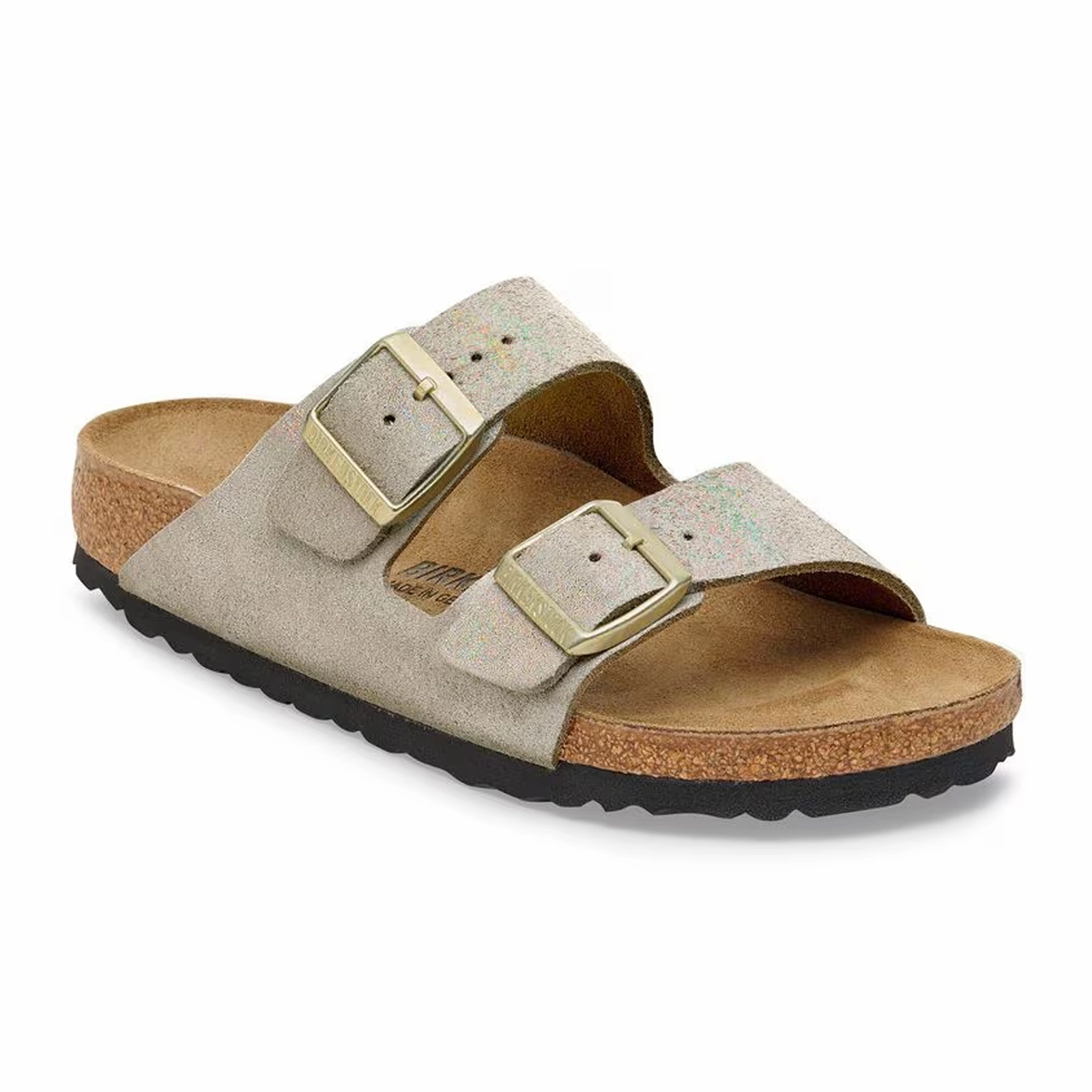 Birkenstock Arizona Slide Sandal (Women) - Shimmering Taupe Suede Sustainable Material Breathable fabric