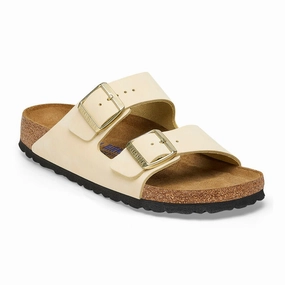 Birkenstock Arizona Soft Footbed Slide Sandal (Women) - Ecru Nubuck Flexible Slip Trail Running