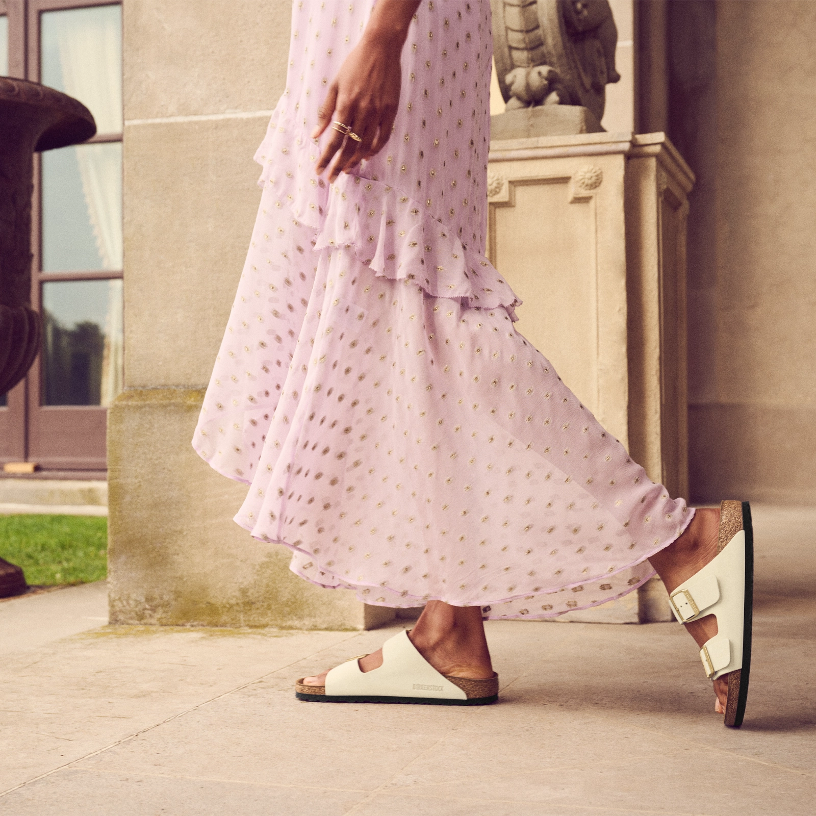 Durable Rubber Shock Absorbing Technology Birkenstock Arizona Soft Footbed Slide Sandal (Women) - Ecru Nubuck