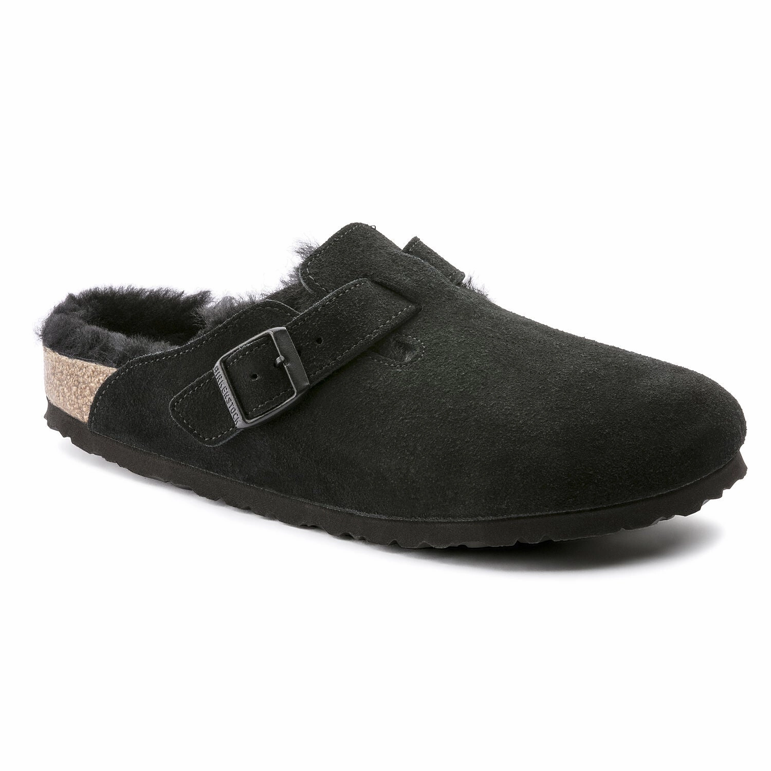 Birkenstock Boston Black Suede Shearling Temperature Regulating Liner stain - resistant - coating shoes