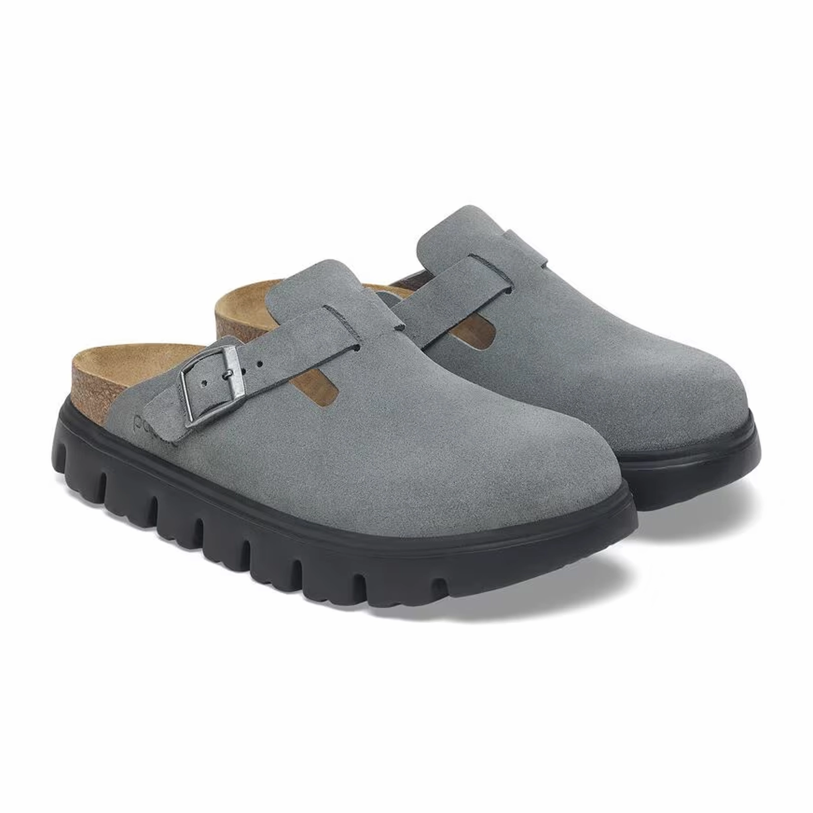 Birkenstock Boston Chunky Clog (Women) - Basalt Gray Suede Coffee Path Stylish Leather