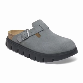 Birkenstock Boston Chunky Clog (Women) - Basalt Gray Suede Soft Insole Slip-ons