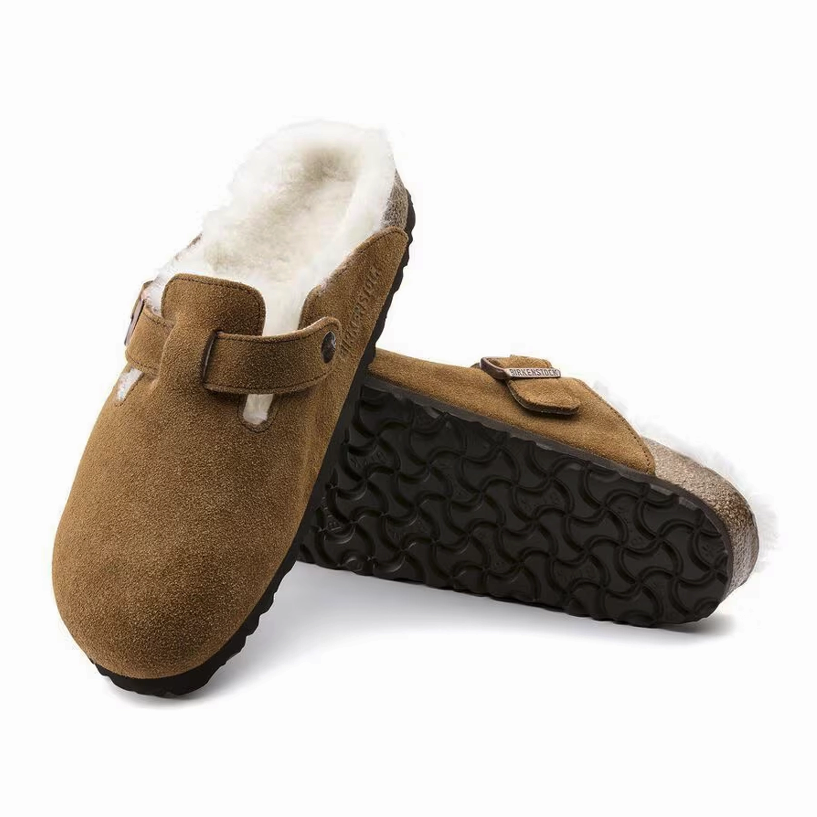 Birkenstock Boston Clog (Women) - Mink Suede/Natural Shearling Style Mood