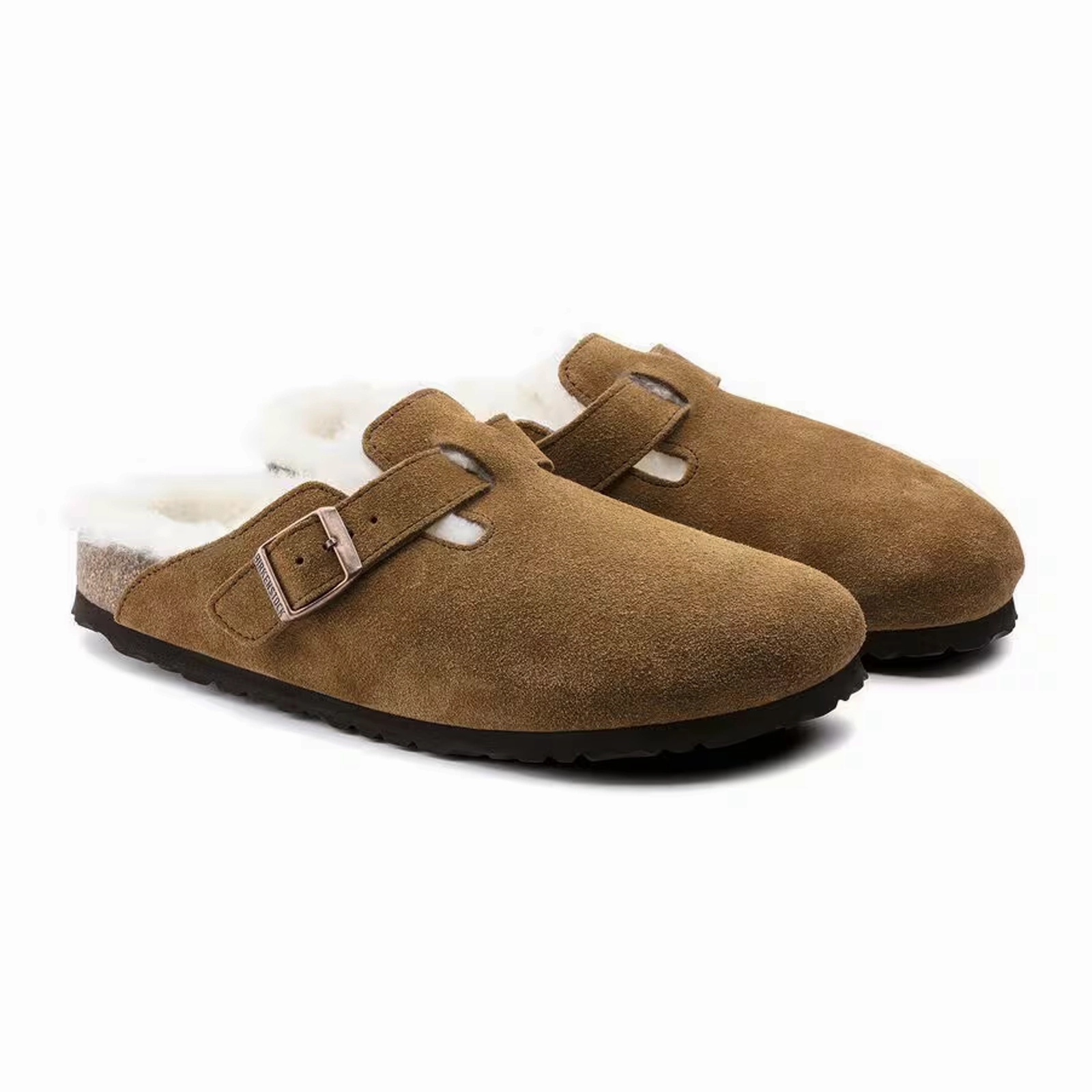 Light Motion Birkenstock Boston Clog (Women) - Mink Suede/Natural Shearling