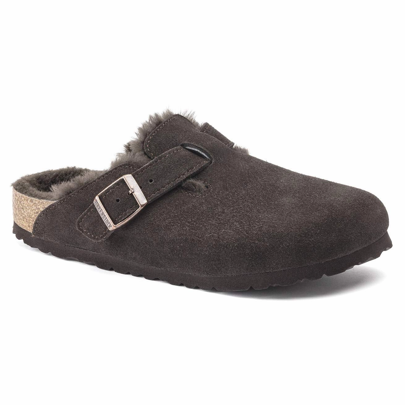 Birkenstock Boston Shearling Mocha Suede Abrasion Resistant Reinforcement