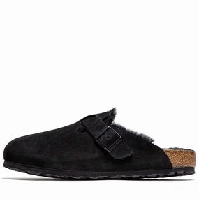 Birkenstock Boston Shearling Suede - Black Sole Firm Modern Twist