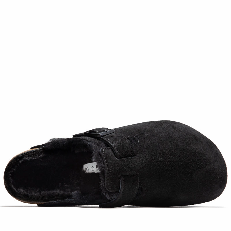 Heel Power Heel Hug Birkenstock Boston Shearling Suede - Black