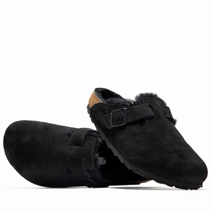 Quilted Lining Birkenstock Boston Shearling Suede - Black