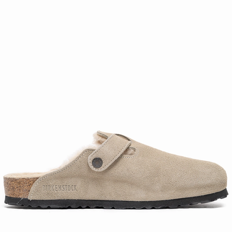 Birkenstock Boston Shearling Suede Shearling - Taupe Sand Seaside Trip Compact