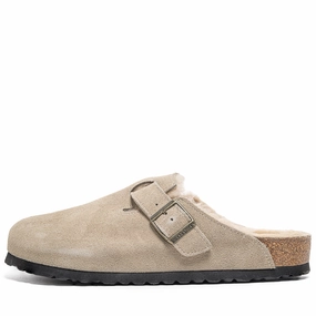 Birkenstock Boston Shearling Suede Shearling - Taupe Sand All Occasion Understated Detail
