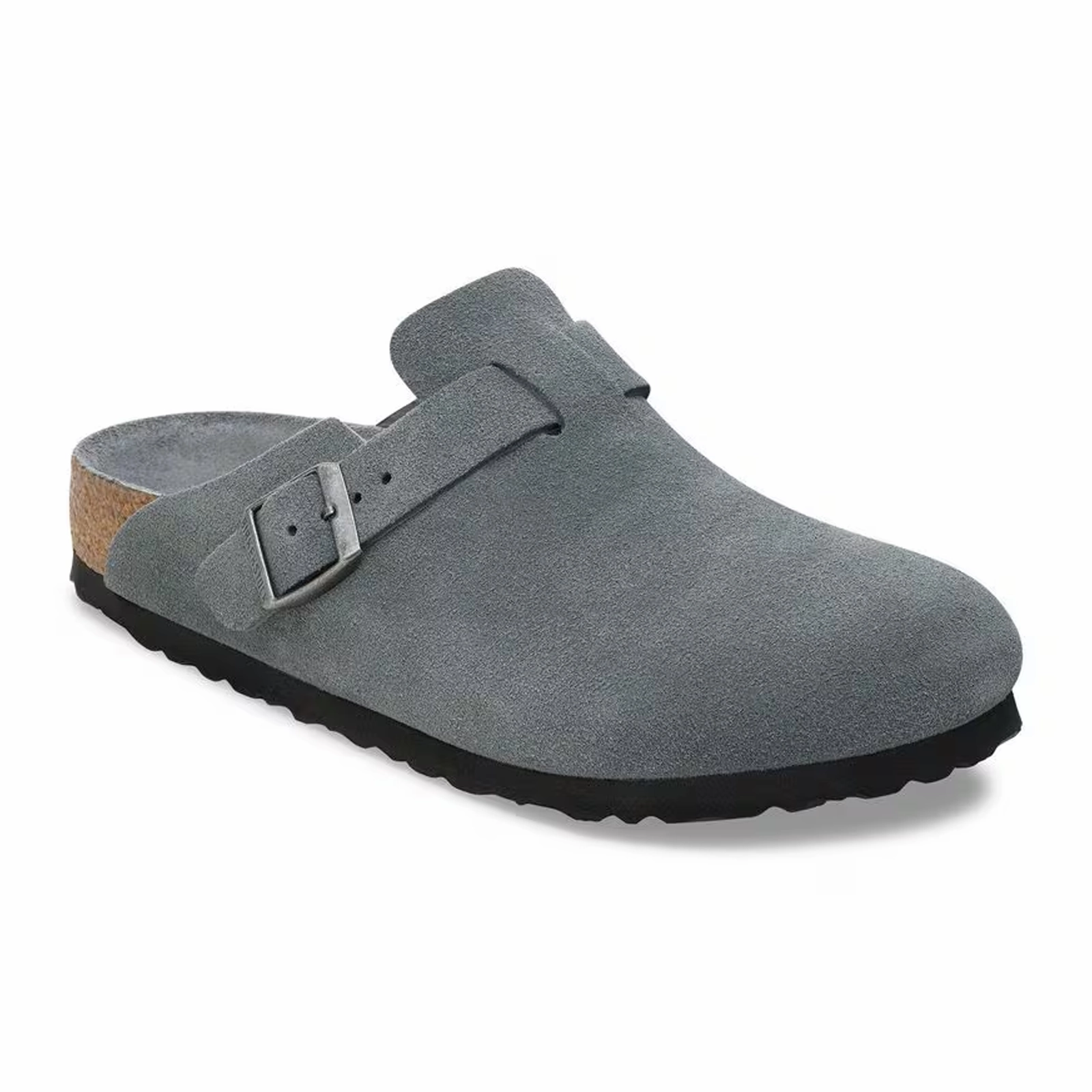 Gallery Tour Toe Clear Birkenstock Boston Soft Footbed Clog (Women) - Basalt Gray Suede