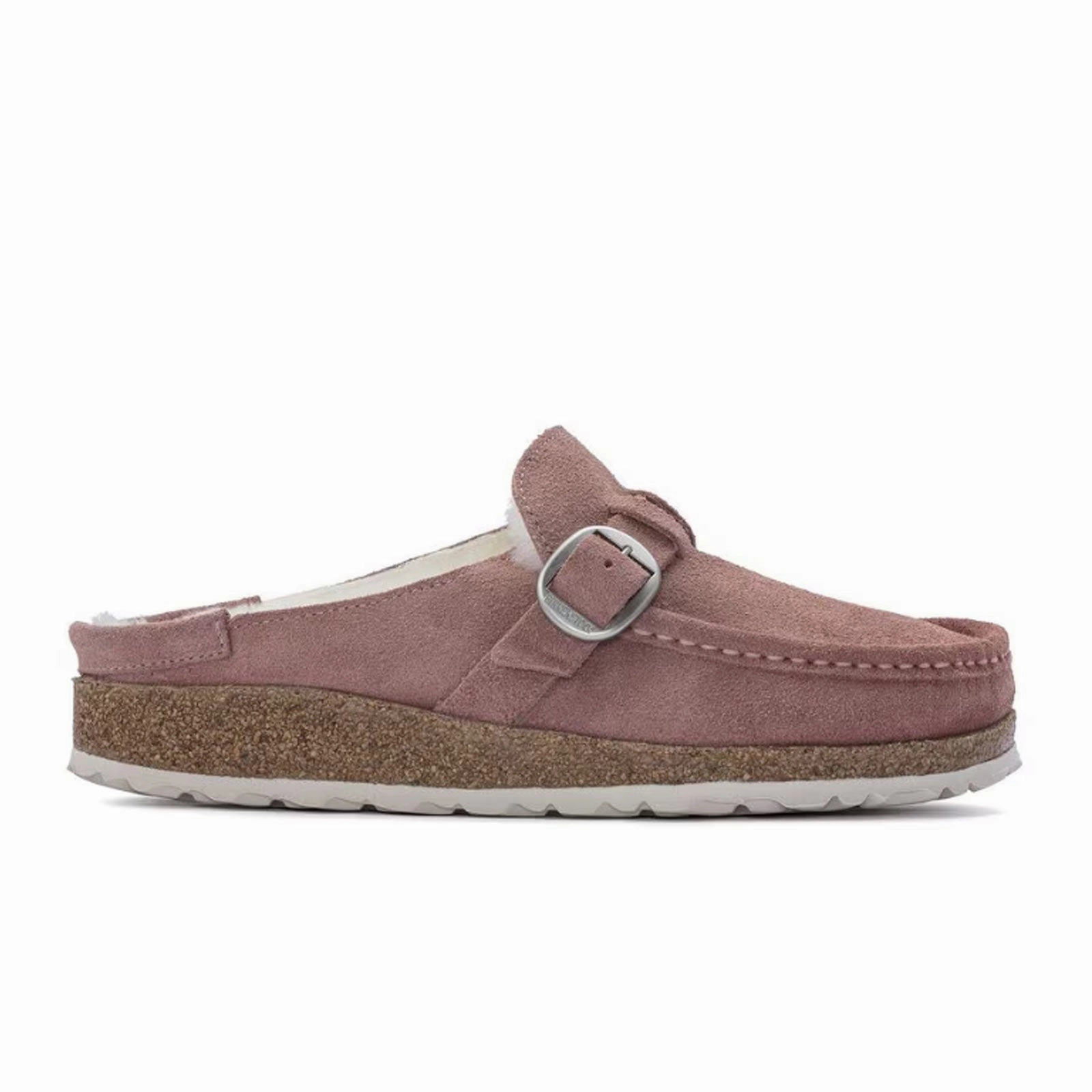 Birkenstock Buckley Narrow Clog (Women) - Pink Clay Suede/Natural Shearling Hold Firm Firm Walk