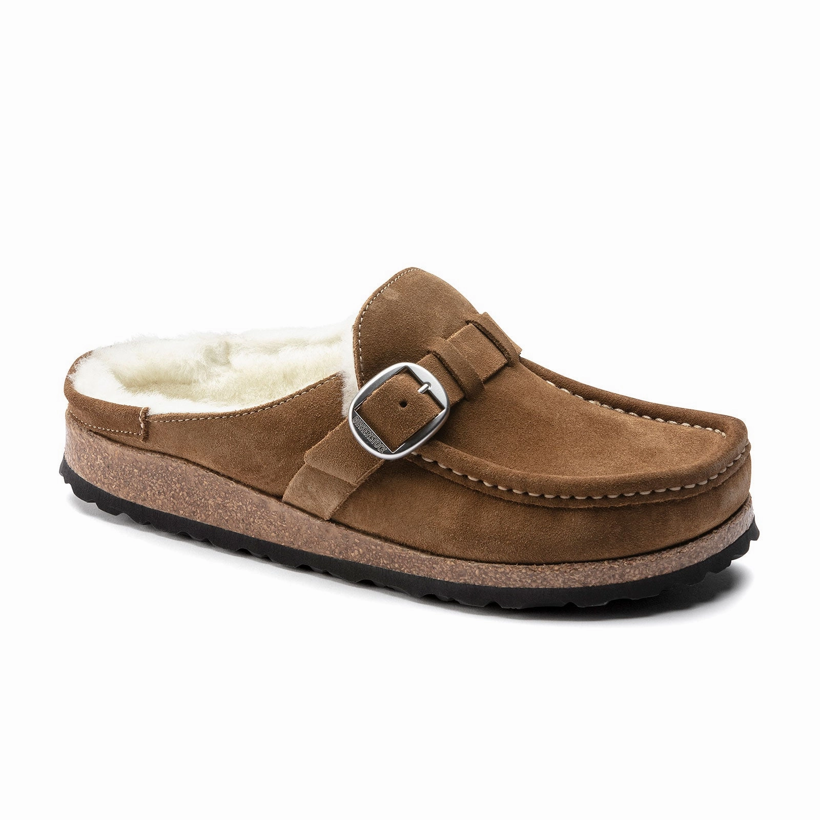 Birkenstock Buckley Narrow Clog (Women) - Tea Suede/Natural Shearling Sunrise Walk Soft Path