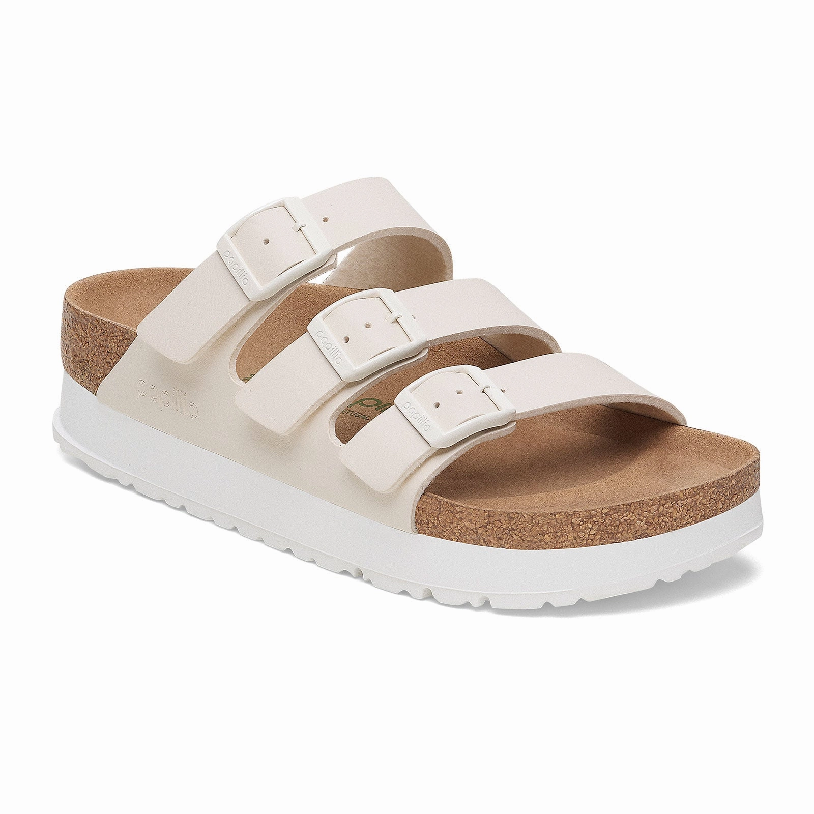 Comfort Ankle Support Slip Resistant Outsole Birkenstock Florida III Platform Vegan Narrow Slide Sandal (Women) - Eggshell Birko-Flor