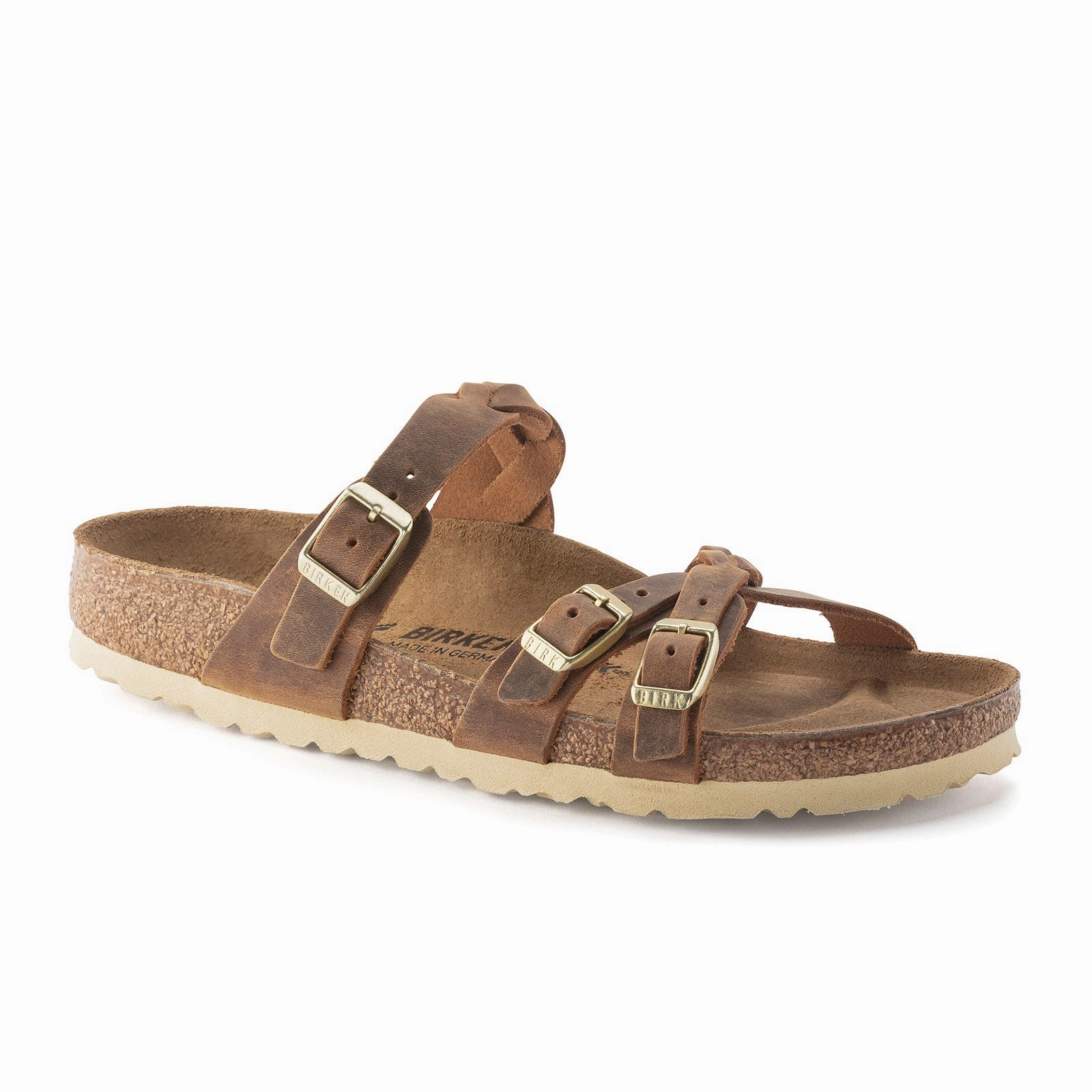 AntiSlip Birkenstock Franca Braid Slide Sandal (Women) - Cognac Oiled Leather