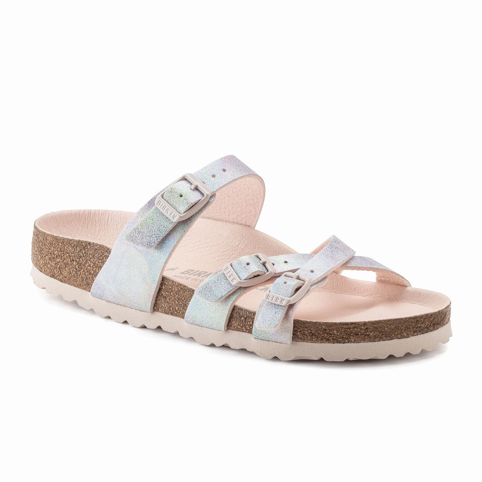 Birkenstock Franca Vegan Slide Sandal (Women) - Iridescent Light Rose Microfiber Breathable fabric Comfortable Heel
