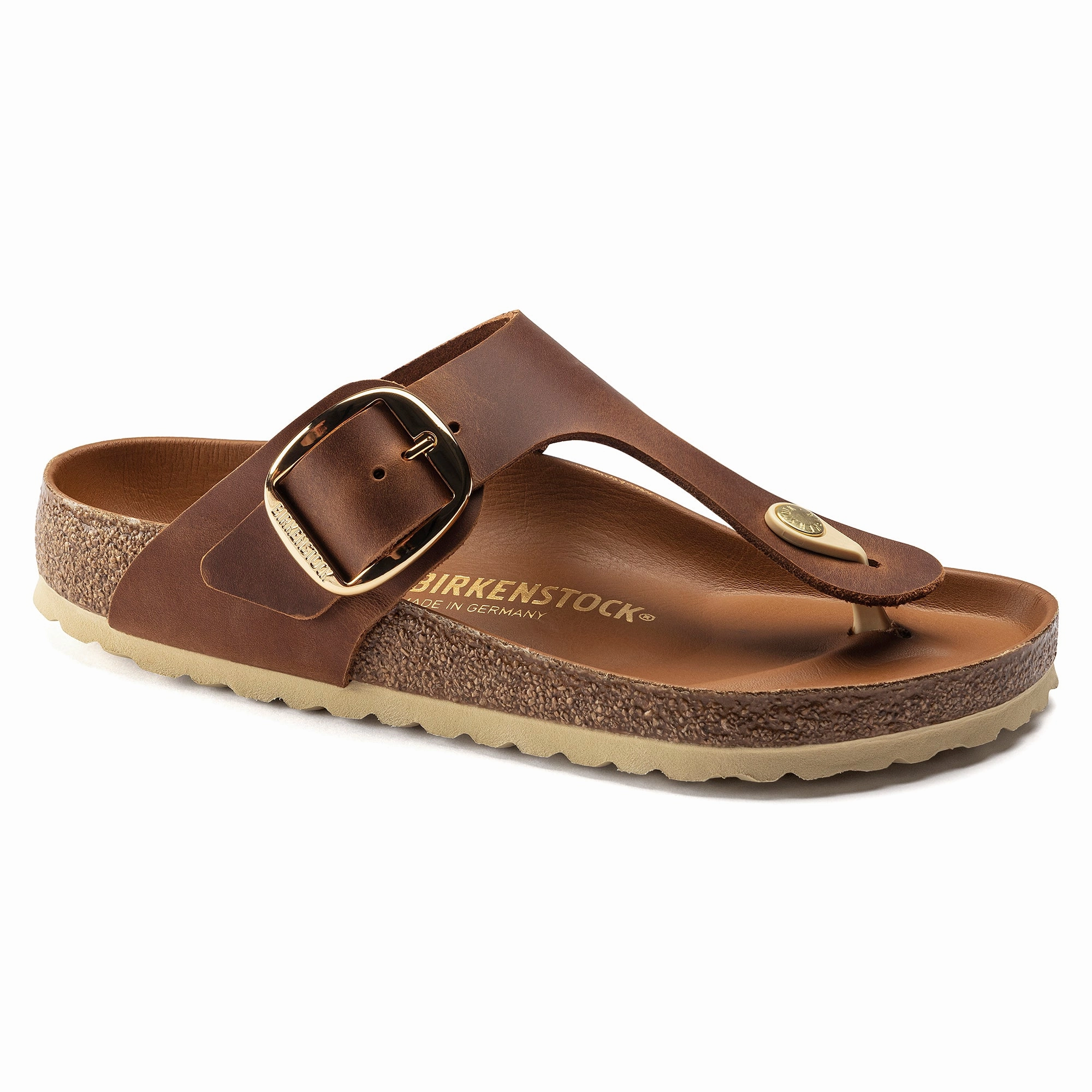 Birkenstock Gizeh Big Buckle Cognac Seam Free Interior Achilles Protector