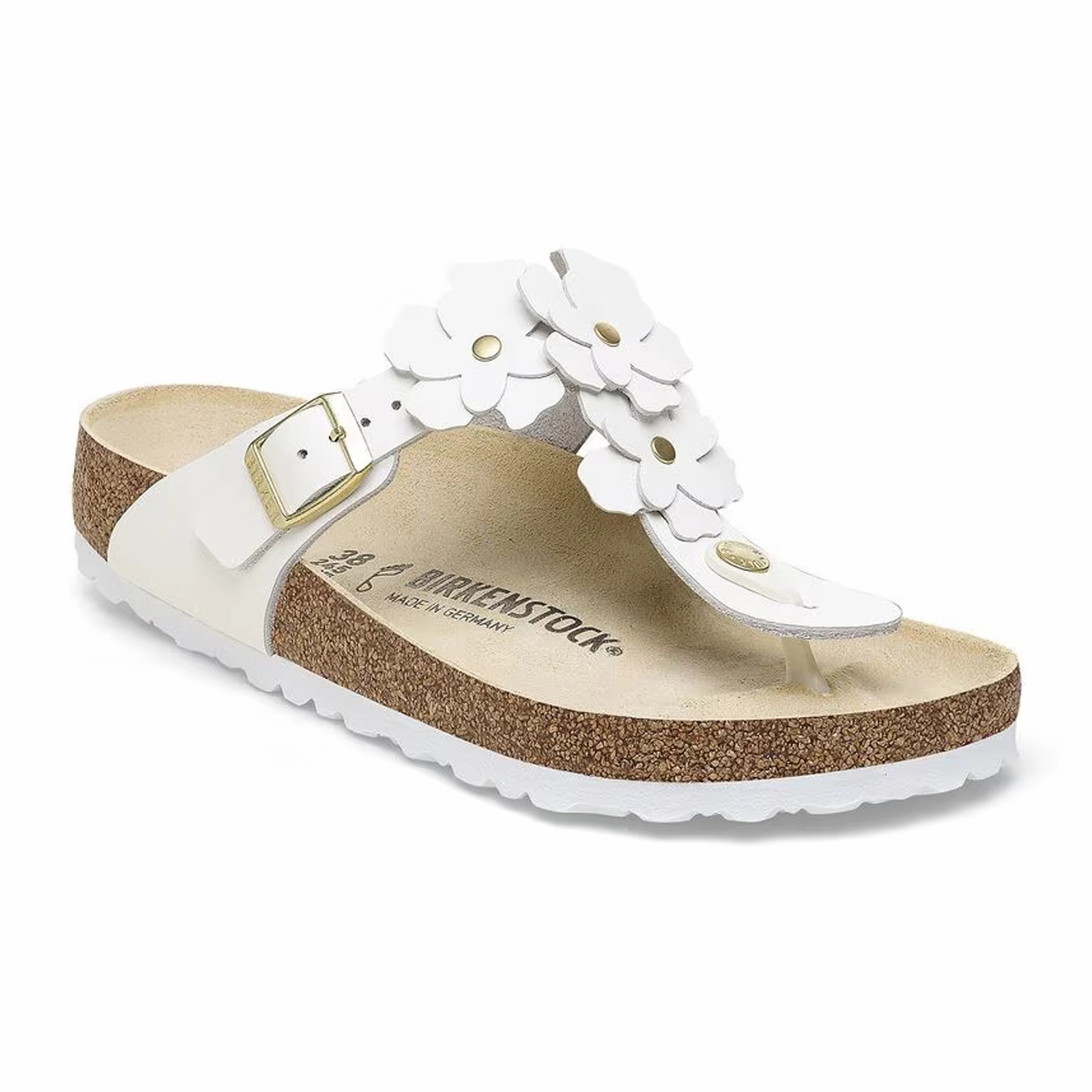 EnhancedGrip Birkenstock Gizeh Flowers Sandal (Women) - White Leather