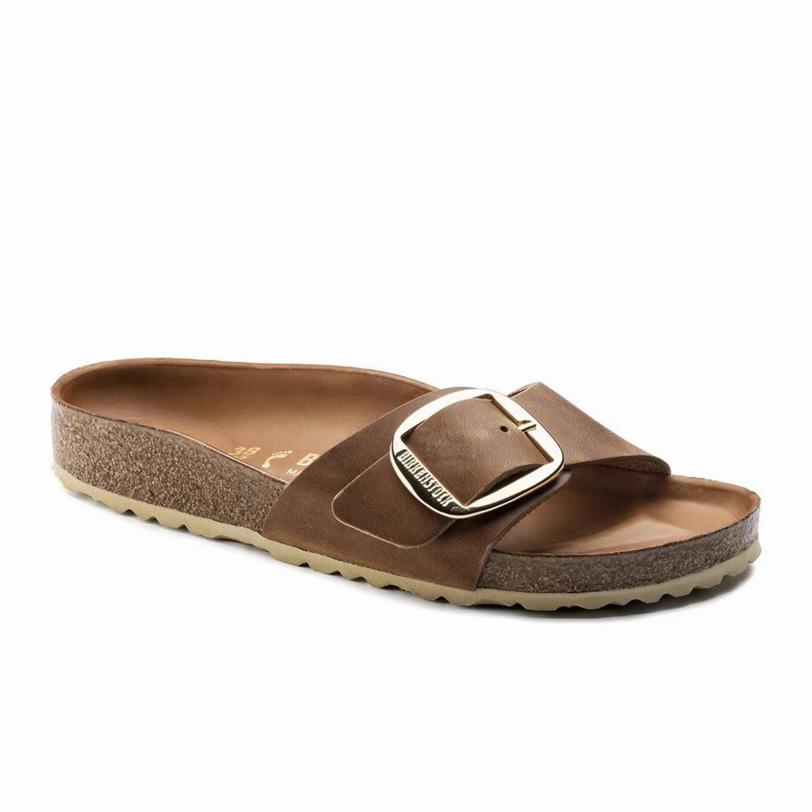 Enhanced grip Indoor Birkenstock Madrid Big Buckle Narrow Slide Sandal (Women) - Cognac Leather