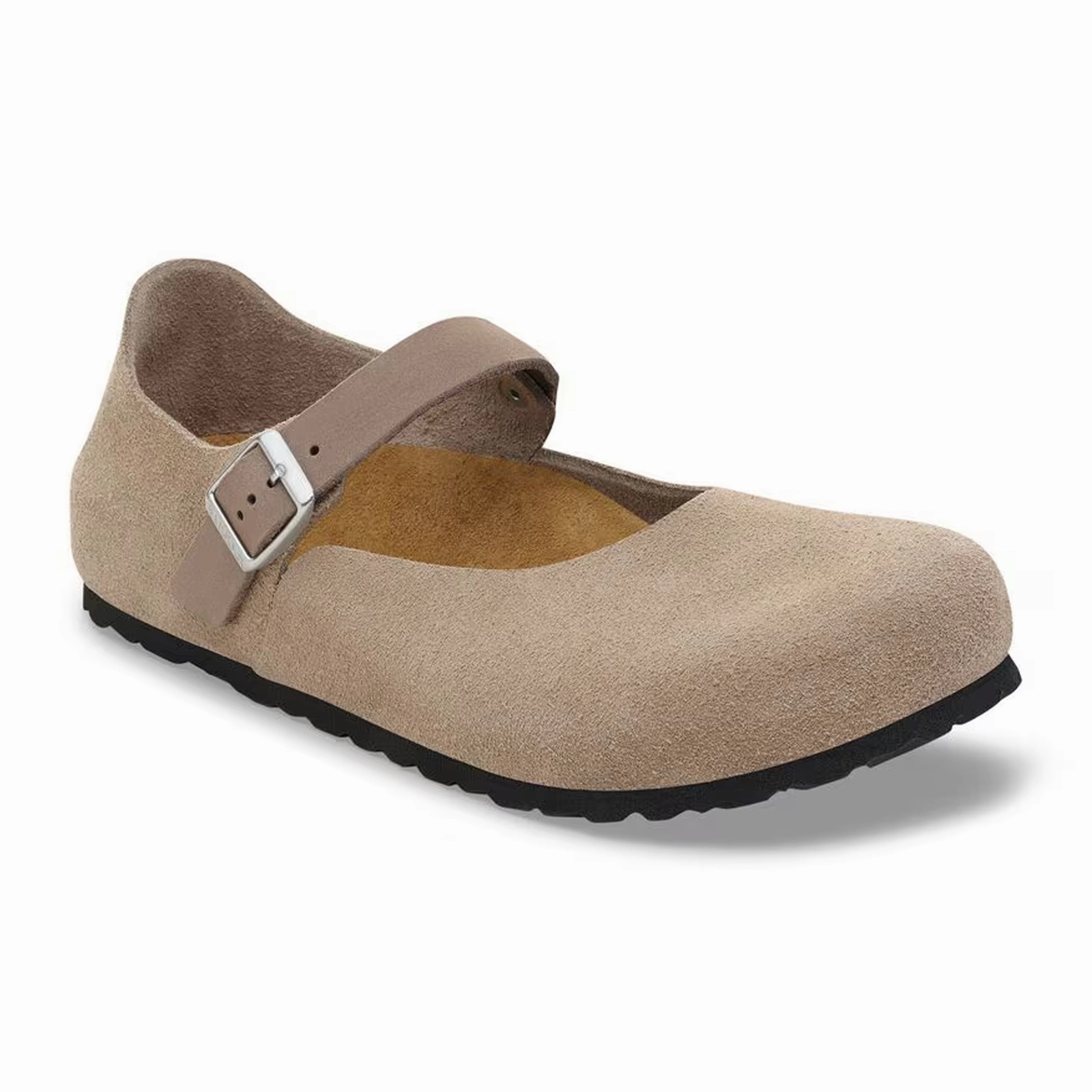 Birkenstock Mantova Mary Jane Flat (Women) - Taupe Suede Soft Comfort Fit Open Guard