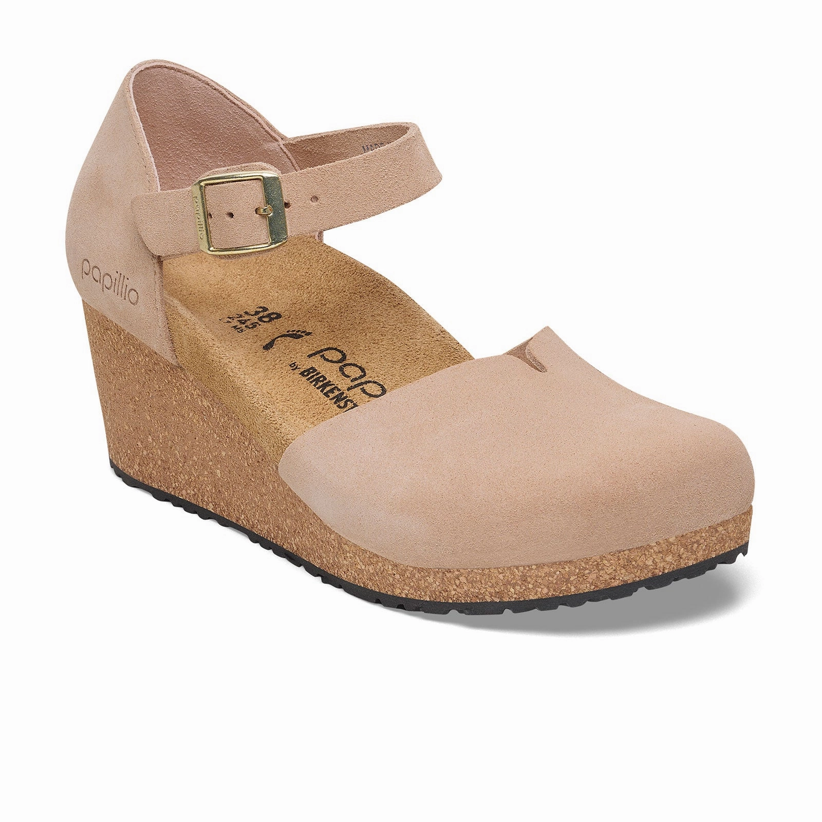 Sole Firm Birkenstock Mary Narrow Wedge Sandal (Women) - Warm Sand Suede