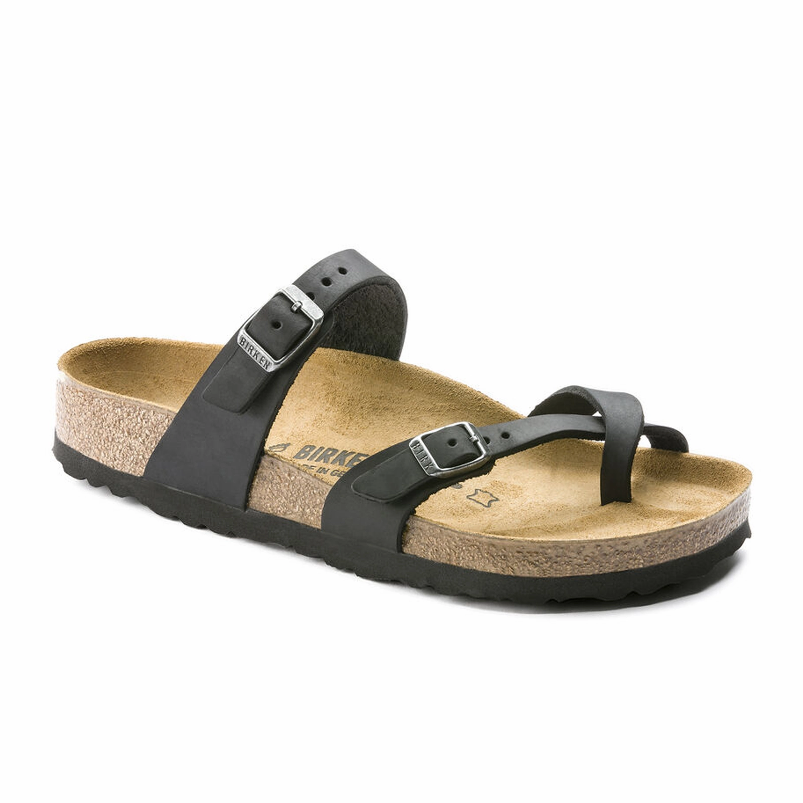 Flex grooves Comfort Straps Birkenstock Mayari Sandal (Women) - Black Oiled Leather