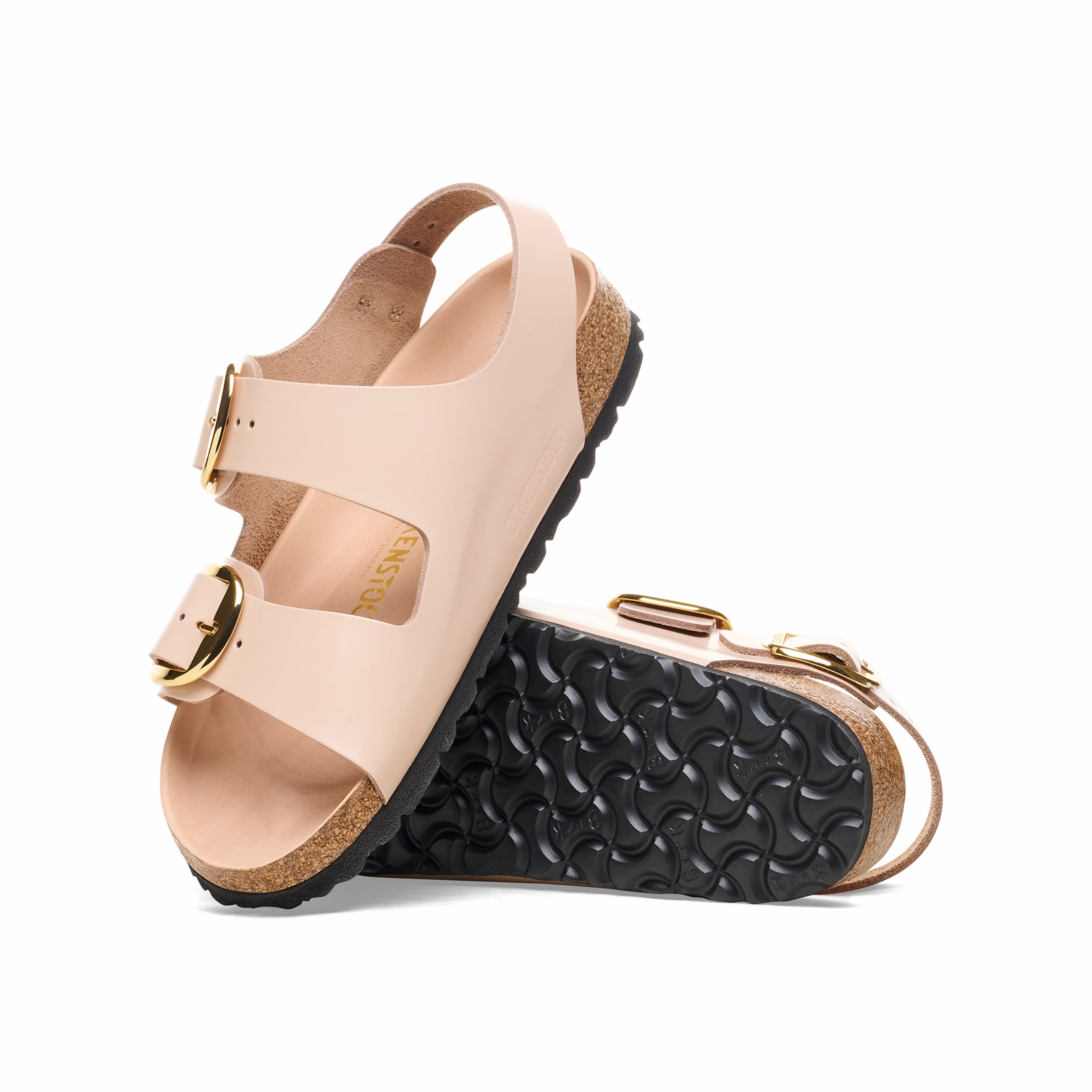 Birkenstock Milano Big Buckle Narrow Backstrap Sandal (Women) - High Shine New Beige Leather Rubber Sole Comfortable foot wrap