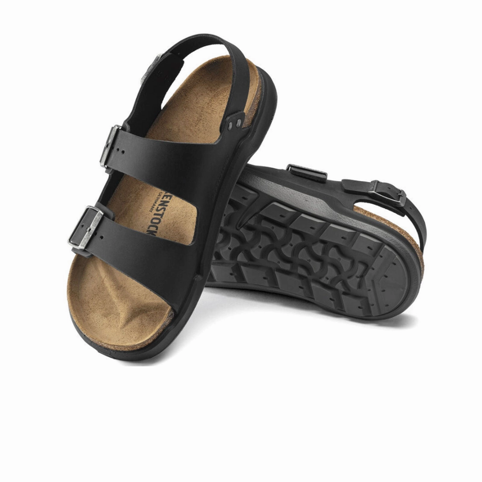 Street Food Foot Smooth Birkenstock Milano Rugged Backstrap Sandal (Men) - Black Oiled Leather