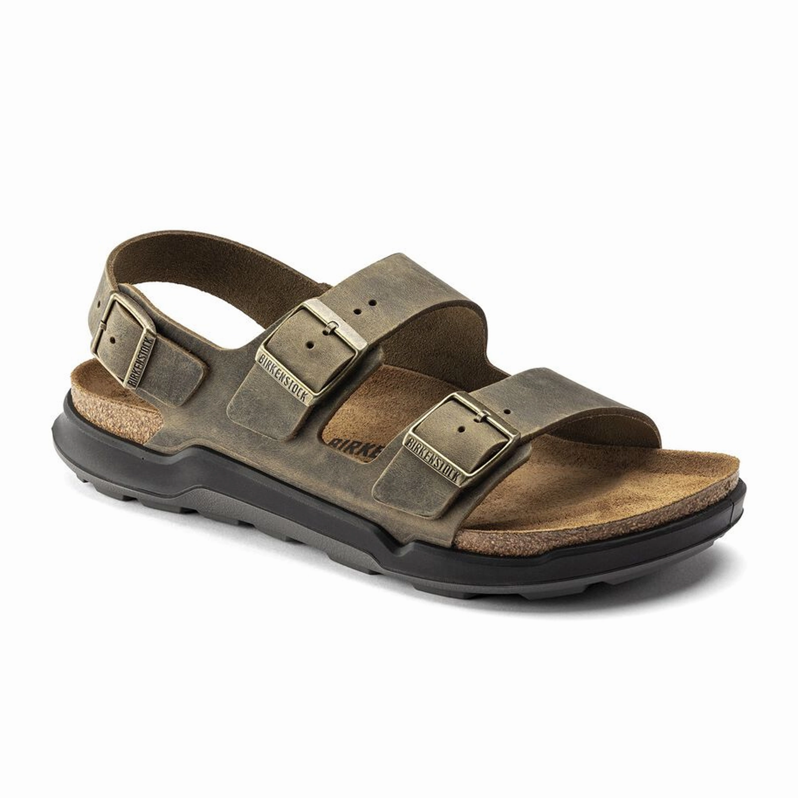 Odor Resistant Birkenstock Milano Rugged Backstrap Sandal (Men) - Faded Khaki Oiled Leather