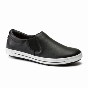 Birkenstock QO400 Slip On Safety Shoe (Unisex) - Black Leather Ground Hug