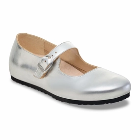 Birkenstock Santa Clarita Mary Jane Flat (Women) - Silver Leather Stylish Design Grip Guard