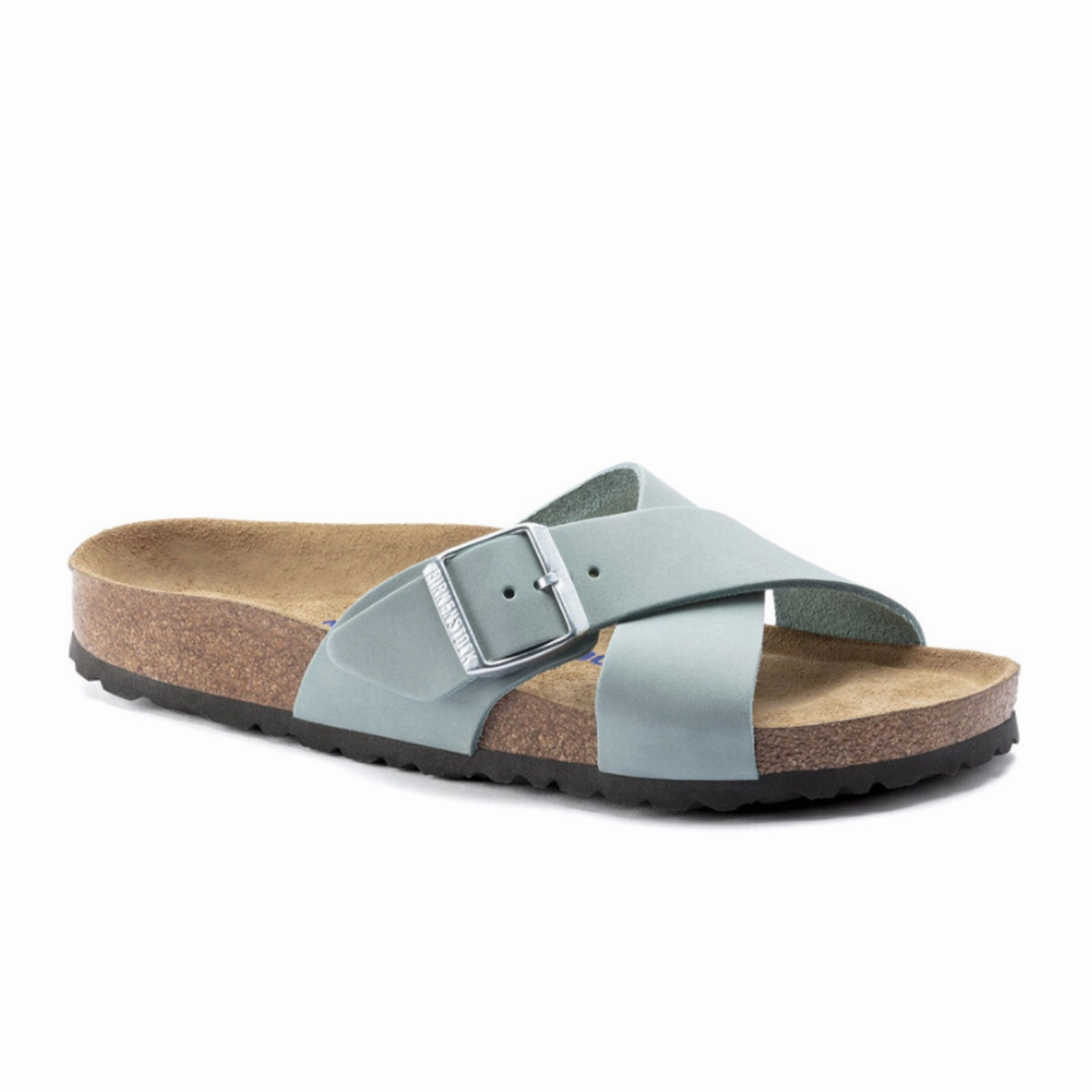 Smart Technology Elastic Fit Birkenstock Siena Soft Footbed Narrow Slide Sandal (Women) - Faded Aqua Nubuck