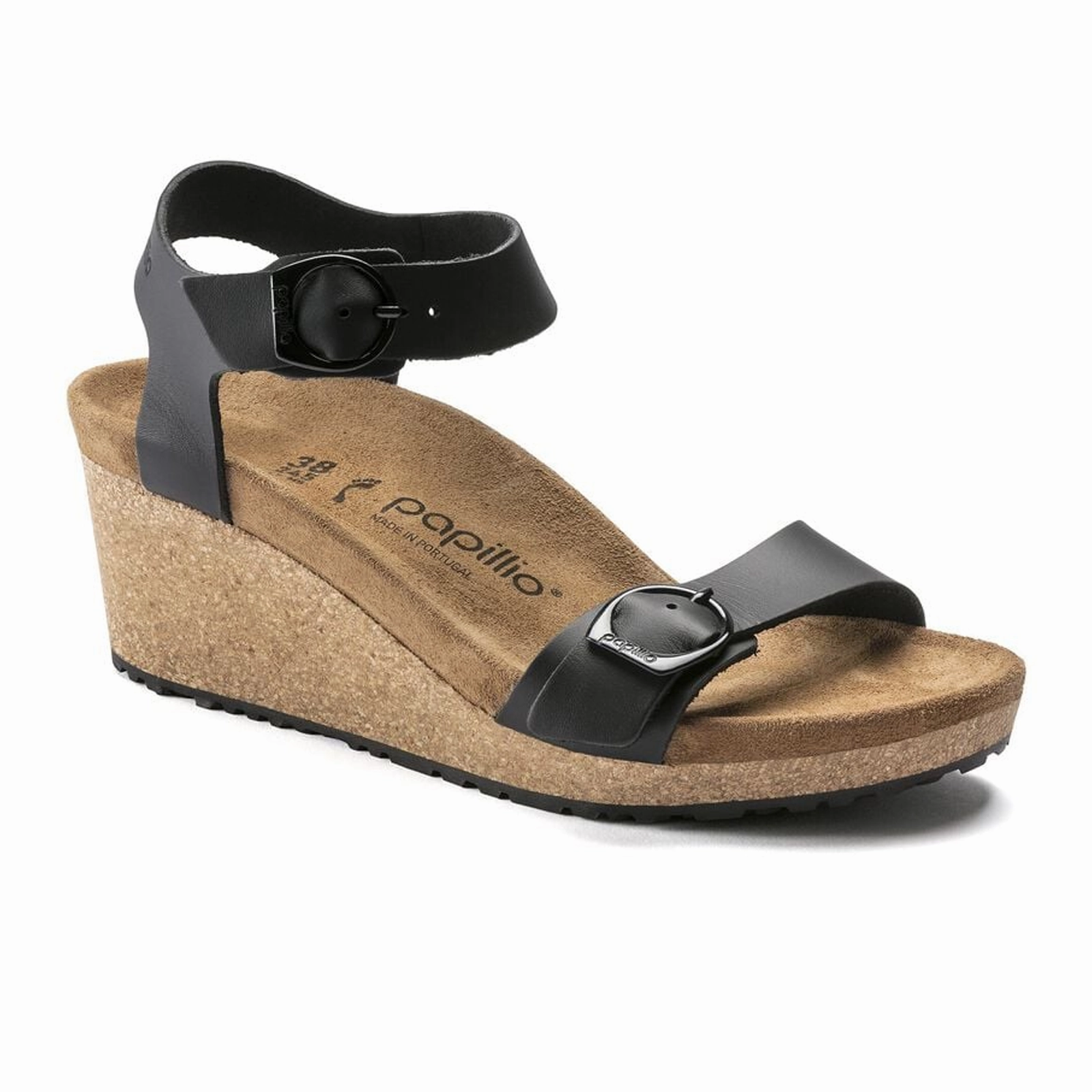 Chill Fit Footwear Relaxation Shoes Birkenstock Soley Ring-Buckle Narrow Wedge Sandal (Women) - Black Leather
