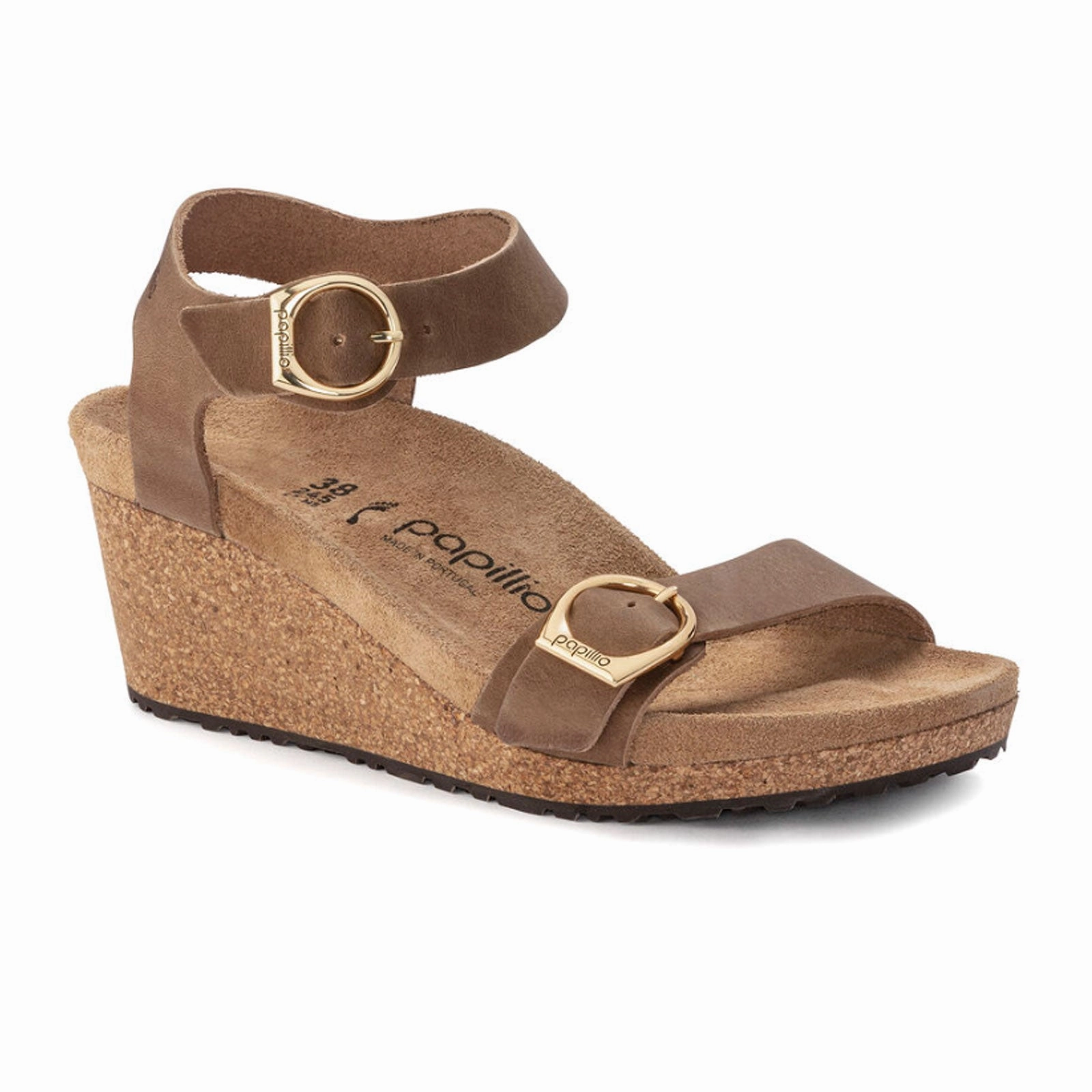 Birkenstock Soley Ring-Buckle Narrow Wedge Sandal (Women) - Cognac Oiled Leather Mule Design