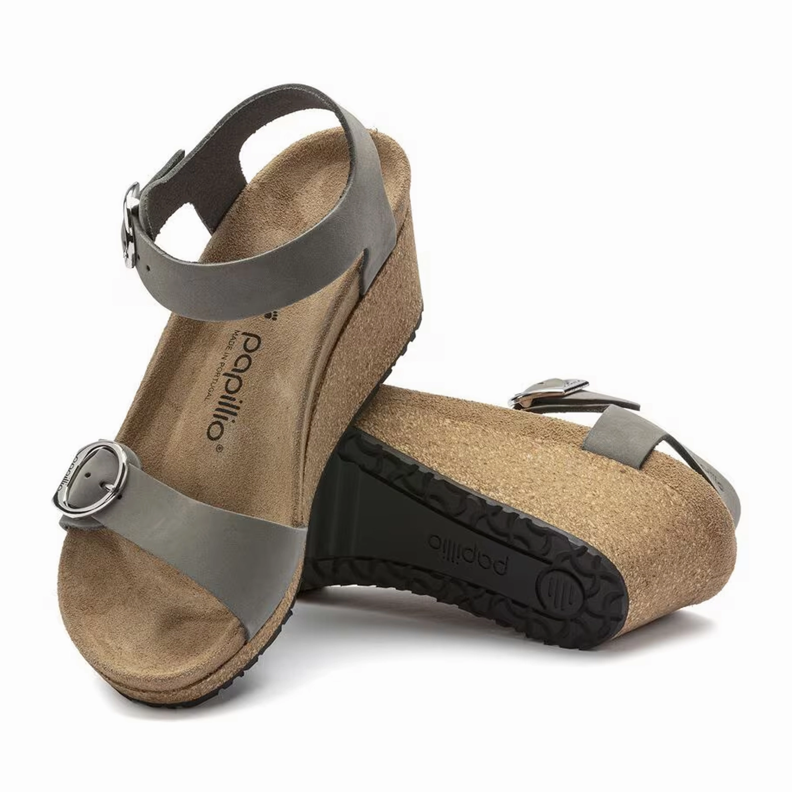 Birkenstock Soley Ring-Buckle Narrow Wedge Sandal (Women) - Dove Gray Nubuck synthetic material Ergonomic Fit