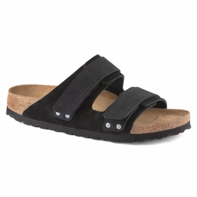 Birkenstock Uji Black Nubuck/Suede Minimalist Drop Profile running in a desert oasis area shoes